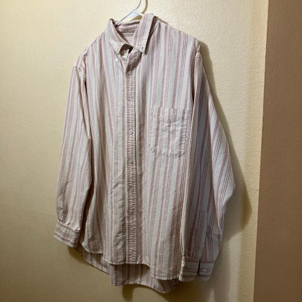 Decoded Men's Red Striped Long Sleeve Front Pocket Button Up Shirt Size XL